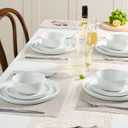 Famiware Mars Plates and Bowls Set, 18 Pieces Dinnerware Sets, Dishes Set for 6, White