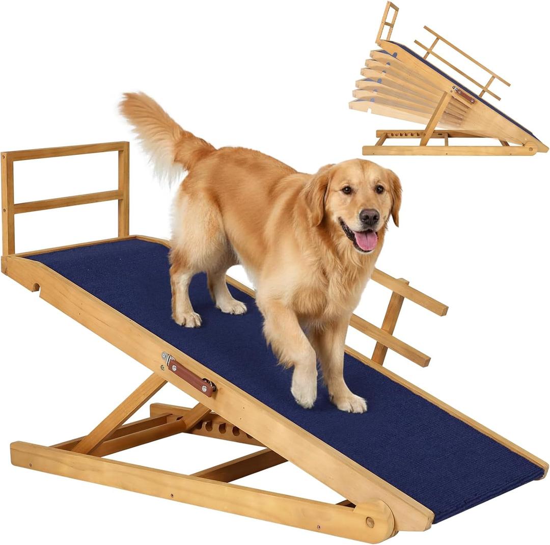 Dog Ramp - 7 Adjustable Heights, Portable with Leather Handle, Anti-Slip Design for Beds, Couches & Cars - Perfect for Small & Large Dogs