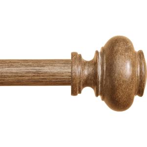 Wood Curtain Rods for Windows 48 to 84 Inch, 1 Inch Heavy Duty Curtain Rods with Imitation Wood Grain Finials, Boho Adjustable Drapery Rod, Decorative Farmhouse Rustic Single Window Curtains Rod