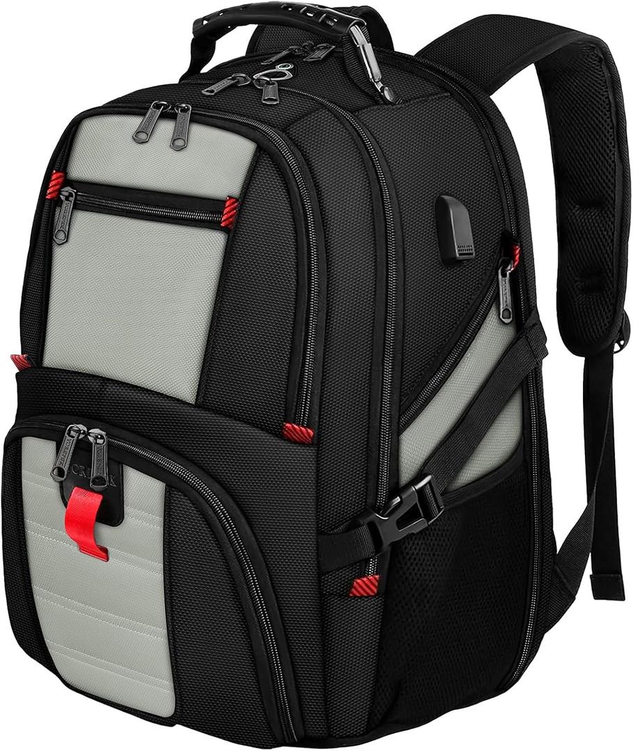 YOREPEK Travel Backpack, 50L Laptop Backpacks for Men Women, Water Resistant Airline Approved Bag with USB Charging Port Fits 17 Inch Computer, Grey