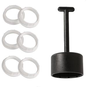 6 White Threaded Socket Rings & 1 Black Socket Ring Tool, for Medium Base E26 Sockets, G0601