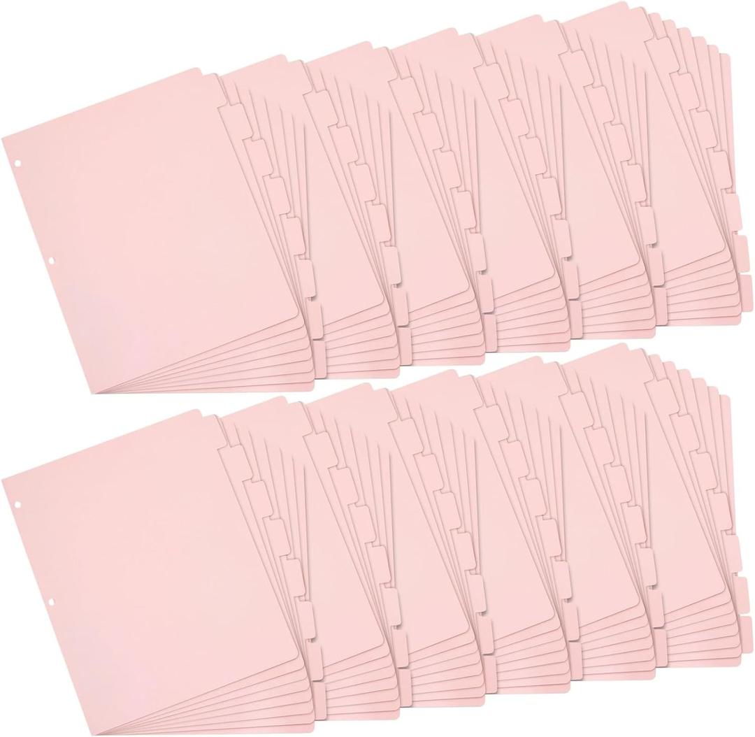 Paper Junkie 12 Sets Pink 8 Tab Dividers for 3 Ring Binder, Paper Binder Separators with Tabs, 96 Total Page Dividers for School, Work, Home, Office Supplies (Letter Size, 9.5x11 in)