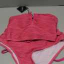 ZAFUL Womens Bandeau Bikini Set Strapless Textured Two Piece Lace up Bathing Suits High Waisted V-Neck Swimsuits (Medium, Hot Pink)