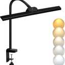 Tall LED Desk Lamp with Clamp, 20W Architect Desk Lamp for Office Home, Eye-Caring LED Light, Dimmable and Adjustable Lighting with Memory, Dual Monitor Workbench Light with Clamp, Black