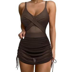 SUUKSESS Women One Piece Swim Dress Tummy Control Swimsuit Mesh Bathing Suit, Size: Medium