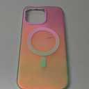 Aesthetic Case for iPhone 14 Pro Max Case for Women Girls, Compatible with Magsafe, Cute Girly Trendy Glitter Sparkly Rainbow Magnetic Protective Phone Cover, Matte Iridescent Pink & Green