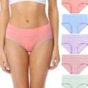 wirarpa Women's Cotton Underwear Mid-high Waisted Briefs 5 Pack Breathable Ladies Plus Size Panties Multicolored, Size 6