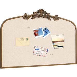 Vintage Framed Pin Board Linen Display Bulletin Board Large Ornate Fabric Picture Photo Pinboard Memo Decorative Prayer Pinboard Ornate for Wall Gift(Arch,23.6" X 35",Antique Golden)