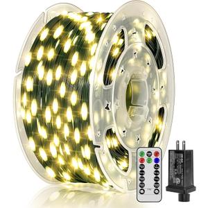 BrightChristmas 300 LED 98 FT Christmas Lights, Waterproof Outdoor String Lights with Remote and Timer, Christmas Tree Lights with 8 Modes Dimmable, Fairy Lights for Holiday Decor (Warm White)