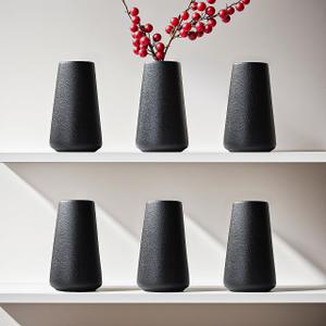 Modern Black 5.9'' Ceramic Vase Set of 6 for Living Room Bedroom Minimalist Flower Vases for Home Decor Office Centerpieces Fireplace Nordic Style Gift for Fake Plant 6 Pack Decoration
