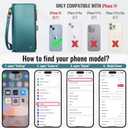 Defencase Compatible with iPhone 14 Case Wallet with RFID Blocking Card Holder for Women Men, Fashion PU Leather Magnetic Snap Flip Zipper Strap Wallet Phone Case Fit for iPhone 14 6.1", Blue Green