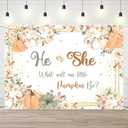 Fall Pumpkin Gender Reveal Backdrop He or She What Will Our Little Pumpkin Be Party Banner Pumpkin Floral Gender Reveal Party Supplies 7x5ft