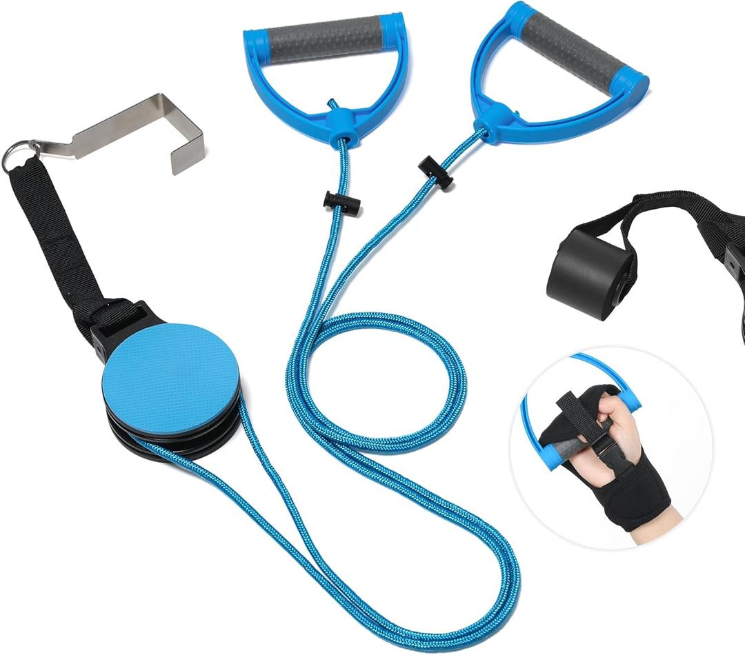 Fanwer Shoulder Pulley for Physical Therapy, Over The Door Pulley for Shoulder Rehab, Overhead Arm Exercise Pulleys for Rotator Cuff Recovery, Frozen Shoulder, Workout Pulley System for Home Gym