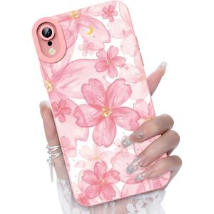 Compatible with iPhone XR Phone Case, Fashion Flower Pattern Design Girls Women Liquid Silicone Cover, Slim Shockproof and Scratch-Resistant Soft Case for iPhone XR- Cherry Blossom