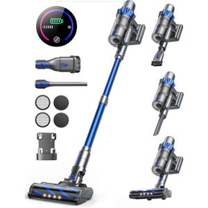 Cordless Vacuum Cleaner, 450W 38KPA Stick Vacuum with Color Touch Screen, Up to 55Mins, Intelligent Auto Mode, Anti-Tangle Vacuum Cleaner, Wireless Cordless Vacuum for Hardwood Floor Carpet Pet Hair