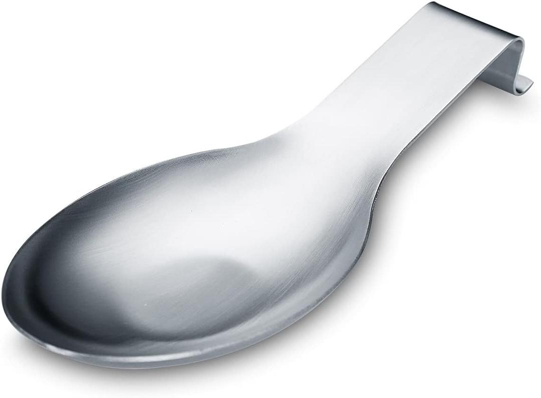 Matte Silver Spoon Rest, Stainless Steel Spoon Holder for Stove Top, kitchen utensils Holder for Ladles, Tongs, Spatula, Stove Spoon Holder, Pot Lid Holder, Dishwasher Safe (1PC-9.5 Inch)