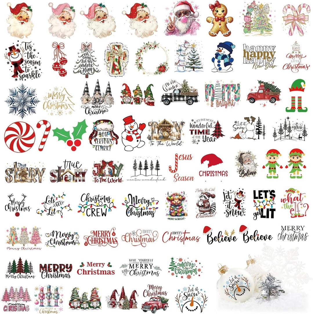 144Pcs Christmas Word Decals for Crafts Waterproof Merry Christmas Tree Vinyl Santa Stickers for Ornaments Wood Glass Jars Cups Bottle Decoration (joy144)