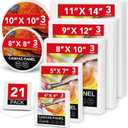 ESRICH Canvas Boards for Painting-21 Pack Blank Canvas Boards-4x4, 5x7, 8x10, 9x12, 11x14, Round Canvas D8, D10, Cotton Primed Canvas Panels, Painting Canvas for Oil, Acrylic, Watercolor.