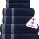 CASA COPENHAGEN Solitaire 6 Pieces Towel Set- Navy Blue, 600 GSM 2 Bath Towel 2 Hand Towel 2 Washcloth, Designed in Denmark Made of Soft Egyptian Cotton for Bathroom, Kitchen & Shower