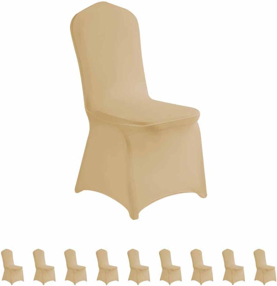 LZY 10pcs Spandex Chair Cover Stretch Slipcovers for Wedding Party, Dining Banquet Chair Decoration Covers (Champagne, 10)