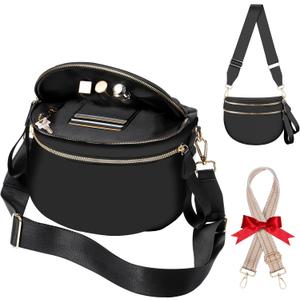 Bum Bag Checkered Crossbody Bag for Women, Nylon Bum Bags with Adjustable Strap Oversized Waist Purse Women's Large Fanny Pack (Black)