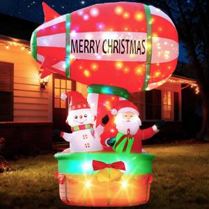 9FT Christmas Inflatable Hot Air Balloon with Santa Claus,Hot Air Balloon Christmas Inflatable with LED Lights,Christmas Blow Up Yard Decorations Outdoor for Garden Holiday