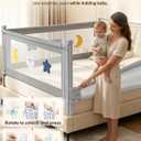 Queen Size Bed Guard Rail for Toddlers 3 Pack with Headboard Rod, 3-Side Queen Size