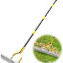 15-inch Thatch Rake & Dethatcher Rake - Heavy Duty Steel Head & Sponge Handle for Dead Grass Removal, Lawn Aeration, Soil Loosening Adjustable 5.84FT Durable Thatching Rakes for Lawns & Gardens