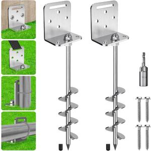BeneLabel 2/4/6 Pack 18" 24" Ground Anchors Screw in Shed Anchor with L Bracket Trampoline Anchor Spiral Swingset Anchors for Swing Set, Mobile Home, Fence, Playset, Tent, Canopy, Carport