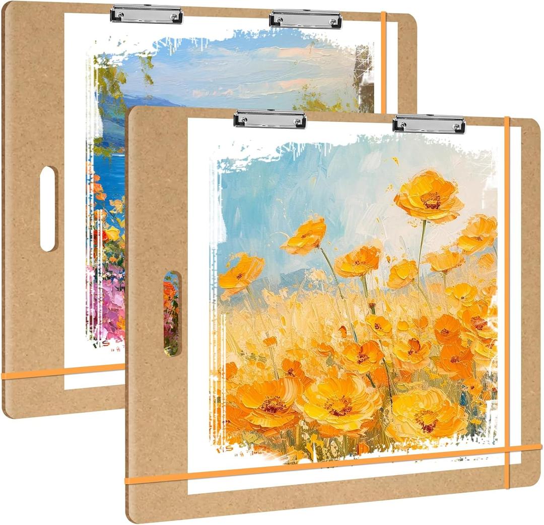 2 Pack 23" x 26" Drawing Board Large Sketch Board with Handle, Portable Art Clipboard for Drafting with Sturdy Clips & Elastic Bands, Artist Tote Board for Sketching, Drafting, Drawing & Painting