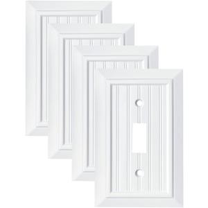 Pure White Classic Beadboard Wall Plates,Light Switch Covers,Electrical Outlet Covers, Switch Plates of Various Combination, Nature Bamboo Fiber Wall plate (1 Gang Toggle 4 Pack)