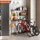 4 Bike Stand, Bike Rack Garage with 3-Tier Storage Rack, Bicycle Stand for Garage Organizer, Indoor Sporting Gear Storage Station for Mountain/Road/Hybrid & Fat Tire Bike, Patent Pending