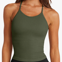 LASLULU Womens Sports Bra Seamless Long Crop Tank Racer Back Spaghetti Strap Workout Yoga Bra Padded Halter Neck Casual Tops M