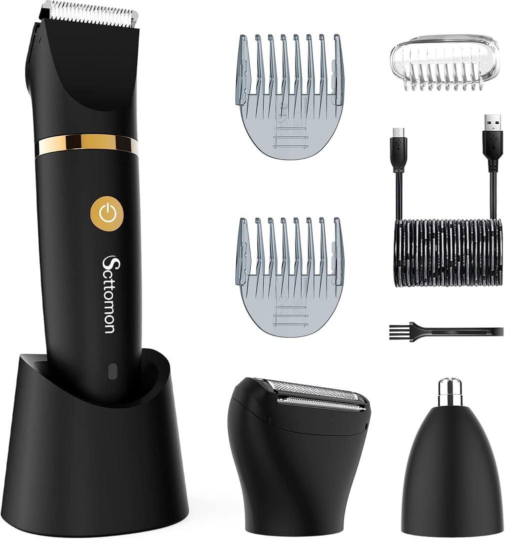 Scttomon Electric Groin Hair Trim Ball Trimmer for Men Body Shaver Below-The-Waist Groomer Nose Hair Trimmer Waterproof Cordless 3 in 1 (Black)