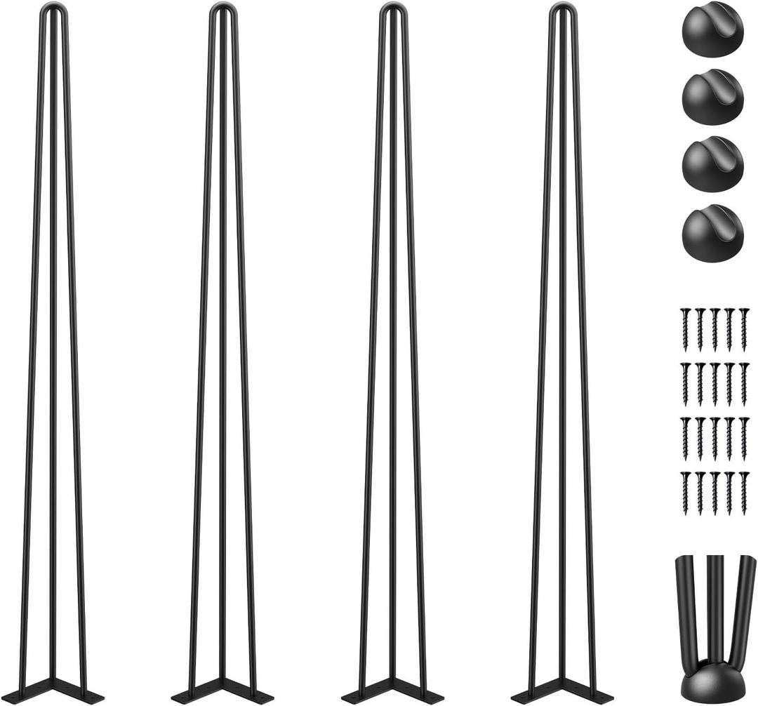 VEVOR Hairpin Table Legs 40" Black Set of 4 Desk Legs 880lbs Total Load Capacity Hairpin Desk Legs 3 Rods for Bench Desk Dining End Table Chairs Carbon Steel DIY Heavy Duty Furniture Legs