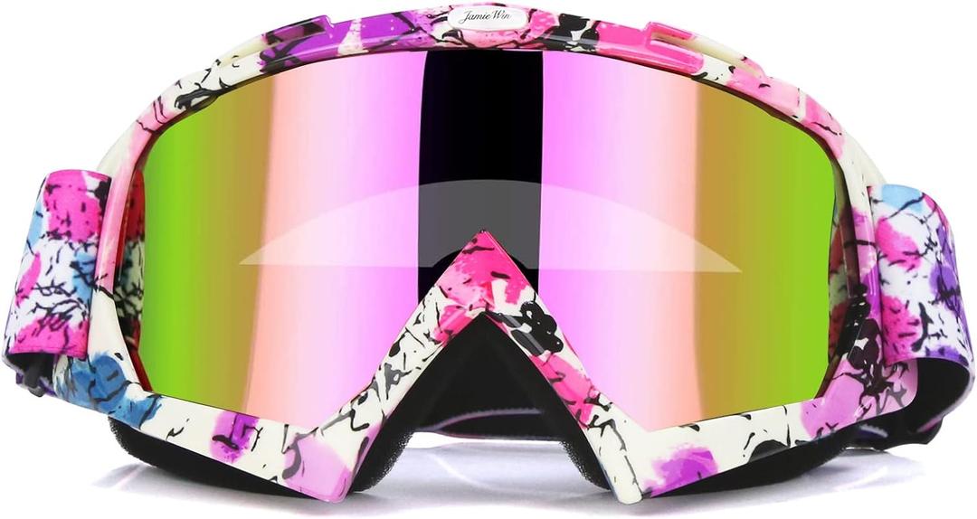 JAMIEWIN Motocross Goggles - ATV Dirt Bike Motorcycle UTV MX Offroad Riding Goggles with Anti UV, Dustproof, Anti Fog Lenses for Men, Women, Youth & Kids (Camo Pink Frame + Color Lens)