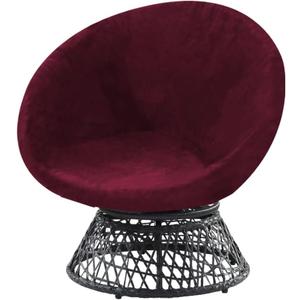 PrinceDeco Velvet Round Saucer Chair Cover (Slipcover Only) High Stretch Papasan Chair Cushion Cover Removable Furniture Protector for Living Room Washable,Fits 29-37 inch, Medium, Burgundy