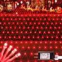 HEYFUNi Net Mesh String Lights, 360LED Red Light Bulbs, 8 Lighting Modes, for Indoor Outdoor, Curtain, Christmas Tree, Bush, Party, Wedding, Fairy, Wall Decor (13 ft x 5 ft, Red)