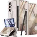 PUROOM for Samsung Galaxy Z Fold 7 Case with Pen & Pen Slot Colorful Plating Glass Hybrid Leather Full Screen Protector All-Inclusive Cover for Samsung Galaxy Z Fold 7 (Champagne Gold)