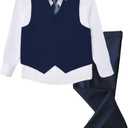 Boys 4 Pieces Suits Slim Fit Kids Outfits Vest Pants Sets Black Blue Formal Dresswear for Boy (Navy Blue(tie)) 4T
