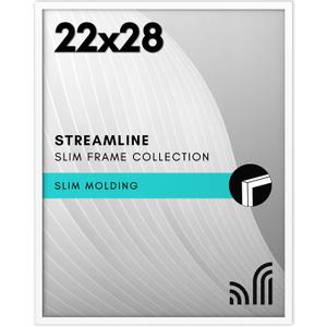 Americanflat 22x28 Poster Frame with Polished Plexiglass - Streamline Collection - Thin Border Picture Frame for Wall Display - Hanging Hardware Included - White