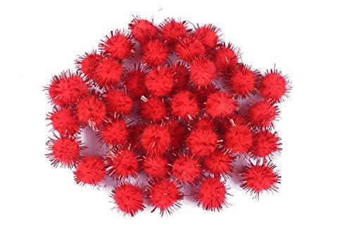YYCRAFT Glitter Tinsel Pom Poms Sparkle Balls for DIY Craft/Home Decoration/Cat Toys (Ball Size: 3/4", Red)
