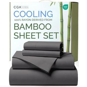 100% Rayon Derived From Bamboo - Bamboo Sheets King Size - Cooling Sheets for King - Soft, Breathable & Hotel Luxury Bedding - 1 Flat & 1 Fitted & 2 Pillowcases with 18 Inch Deep Pockets - Dark Grey