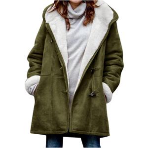 AI'MOURI Windproof Sherpa Lined Outerwear for Women Winter Fleece Hooded Overcoat with Pockets Warm and Thicken Parka Jacket (Medium, Army Green)