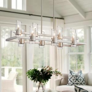 WUZUPS Island Rectangle Chandelier 10-Light with Clear Glass Industrial Modern Farmhouse Linear Light Fixture for Dining Room Kithen Island, Width 42.5" Height 10.4", Brushed Nickel