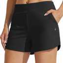 Willit Women's Swim Board Shorts Swimming Bottoms Tummy Control Beach Shorts with Liner (Large, Black)