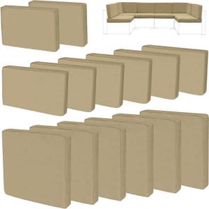 14Pieces Patio Cushion Covers Replacement Outdoor Couch Cushions Covers Splashproof Sofa Slipcovers Set with Zippers,Patio Furniture Protector Cover Only(Brown,25253.15 inches)