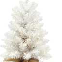 SENNOUL Small Christmas Tree with Lights, 2ft Pre Lit Artificial Mini Xmas Tree for Tabletop, Outdoor, Bedroom, Office Decorations, Includes 50 Led Warm Lights, 73 PVC Branch Tips, White（Battery Operated）