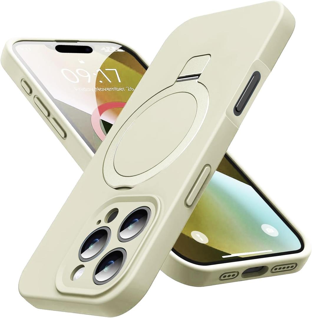 Magnetic for iPhone 16 Plus Case with Stand, [Liquid Silicone Feel & 360° Rotatable Ring] [Military-Grade Shockproof] [MagSafe Compatible] [Slim Fit Matte Phone Case]