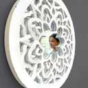 Mirror Wall Dcor,Carved Wood Wall Mirror Dcor 14" Round,Hanging Wall Mirror with Wood Frame and Attached Hanging Bracket, Rustic Farmhouse Decor for The Living Room,Bathroom_White (14"L x 14"W, White Wash)